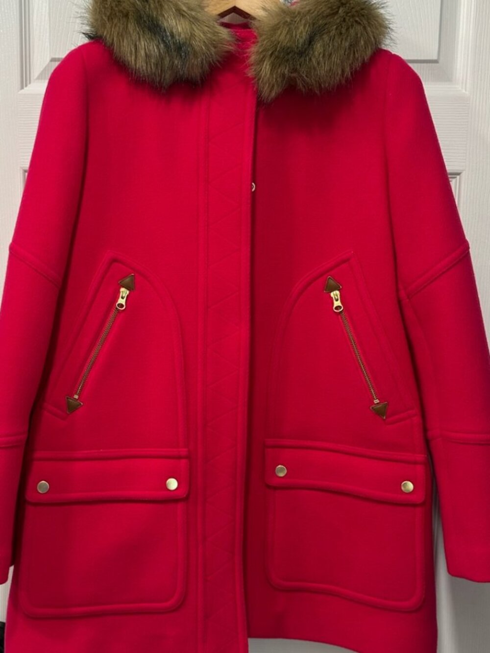 J CREW Italian Wool Stadium Coat with Hood. Wms 10, Fuschia
